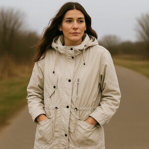 Eddie Bauer Womens Size M Oatmeal Anorak Utility Hiking Outdoor Hood Jacket
